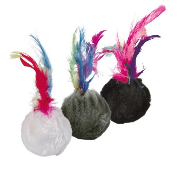 Набор игрушек для кошек Trixie меховые мячи с перьями 100 шт.